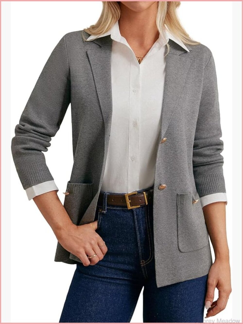 Open Front Knit Blazer Cardigan with Pockets Business Casual Workwear